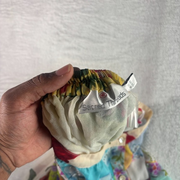 Sacred Threads Chiffon Patchwork‎ Ruffle Hem Beaded Button Front Skirt Womens S - Picture 5 of 12